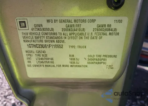 2001 GMC Sierra 2500Hd Sle from USA, damaged, VIN 1GTHC23U61F110652